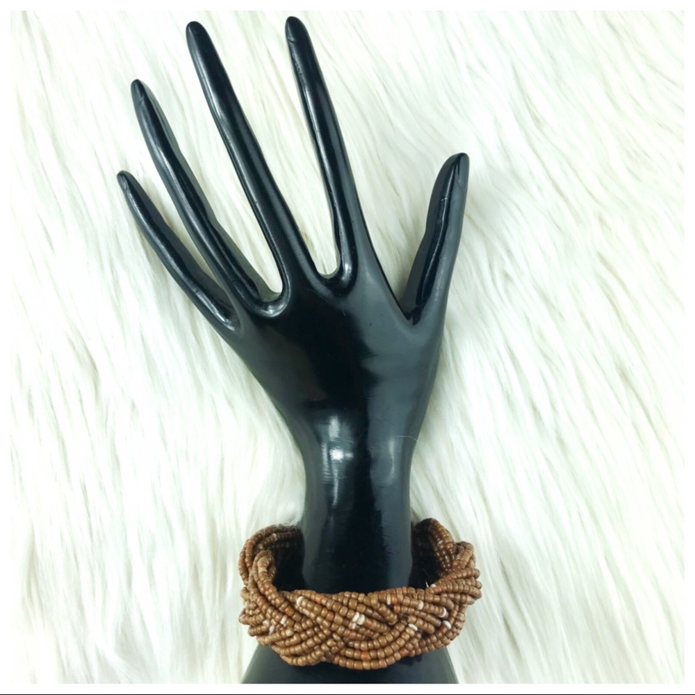 size : OS : light brown beaded and braided boho summer hippie bracelet